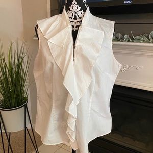 Worthington White Ruffle Blouse with Zip Front